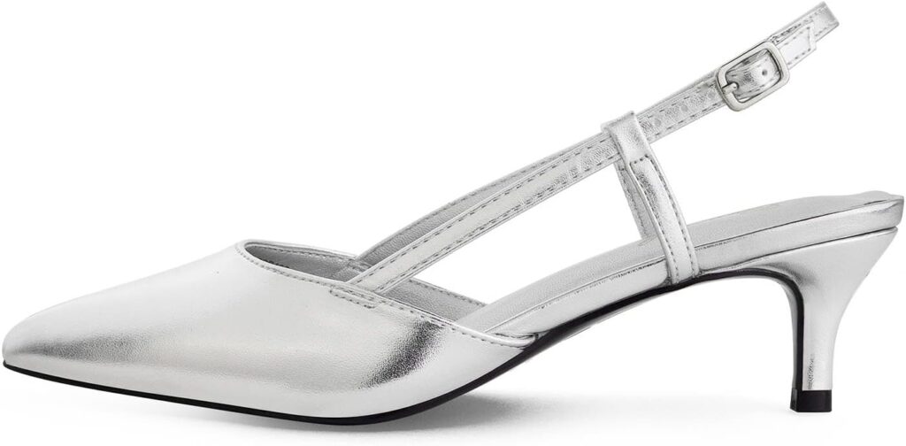 GENSHUO Low Kitten Heels Womens Slingback Dressy Pumps Pointed Closed Toe Ankle Strap Elegant Wedding Pumps Formal Comfortable Shoes