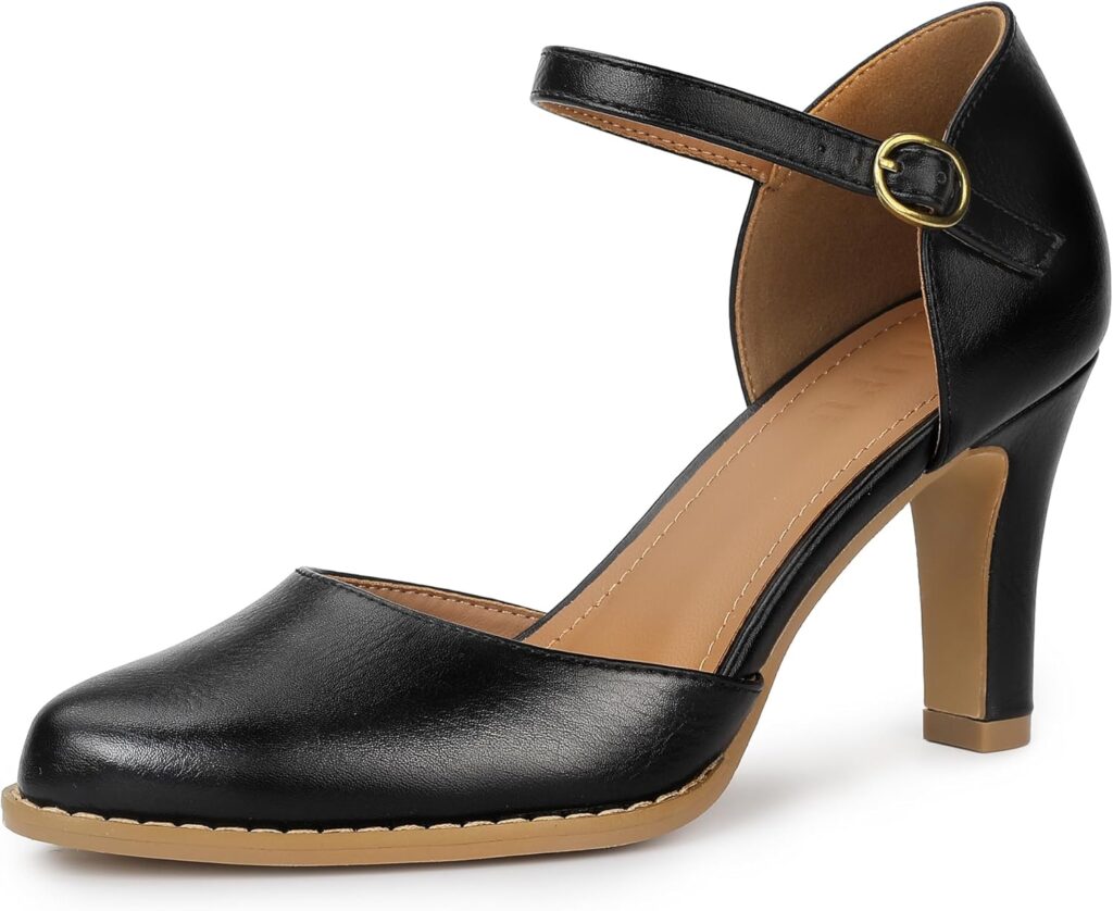 IDIFU IN3 Closed Toe Chunky High Heels Comfortable Dress Shoes for Women Pumps Vintage Heels Dressy Wedding Prom Bridal Party Work Office Business DOrsay Pumps Shoes