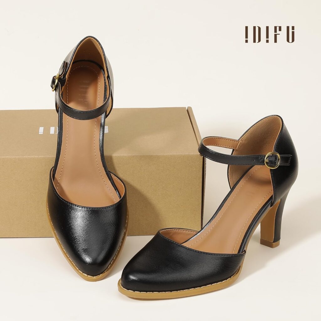 IDIFU IN3 Closed Toe Chunky High Heels Comfortable Dress Shoes for Women Pumps Vintage Heels Dressy Wedding Prom Bridal Party Work Office Business DOrsay Pumps Shoes