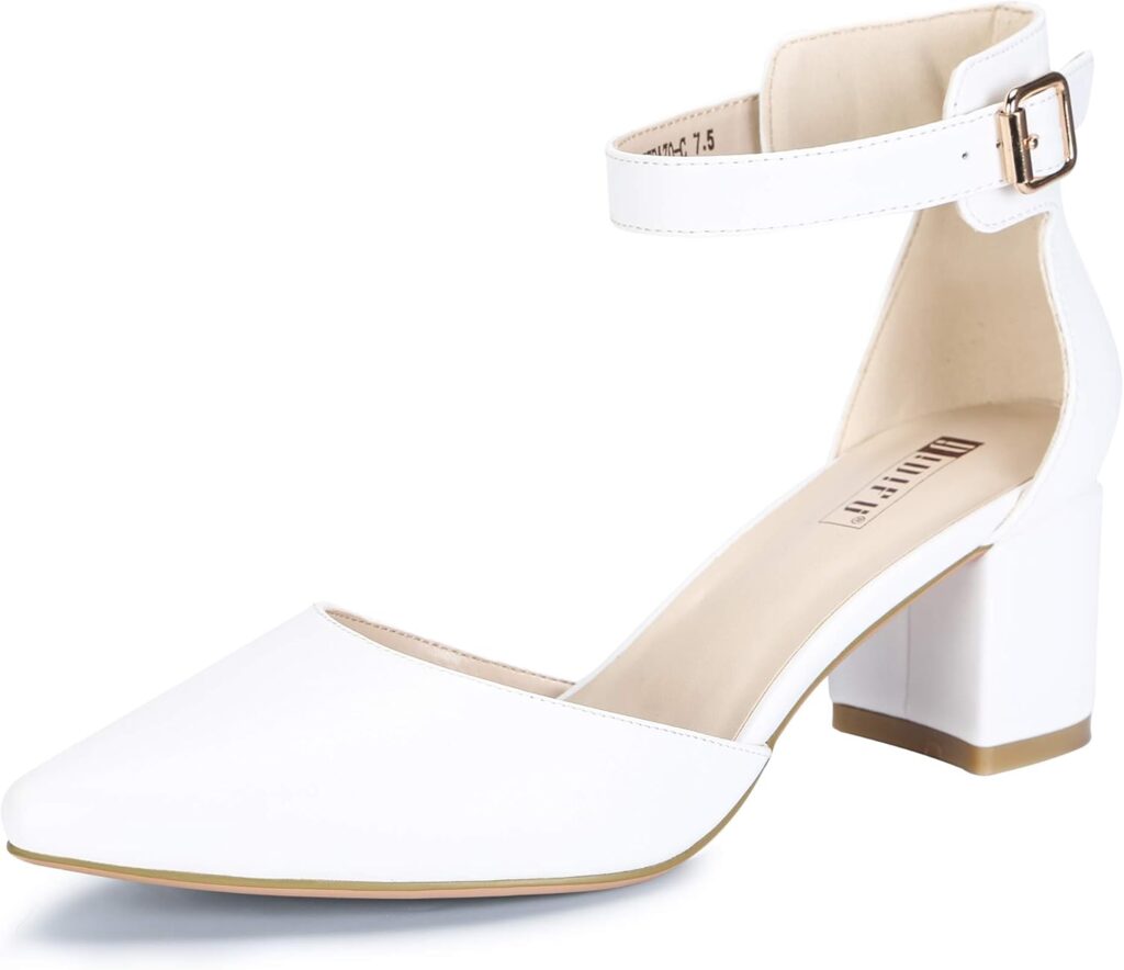 IDIFU Womens IN2 Pedazo Dress Shoes Low Block Heels Comfortable Chunky Closed Toe Ankle Strap Wedding Pumps