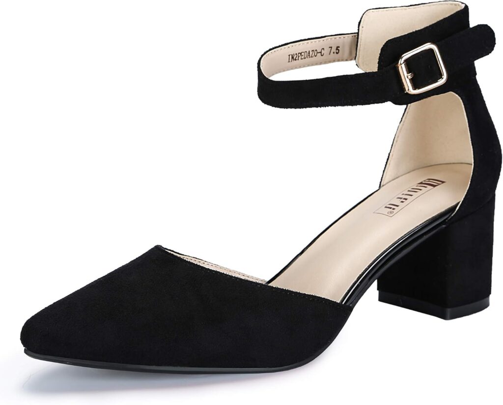 IDIFU Womens IN2 Pedazo Dress Shoes Low Block Heels Comfortable Chunky Closed Toe Ankle Strap Wedding Pumps