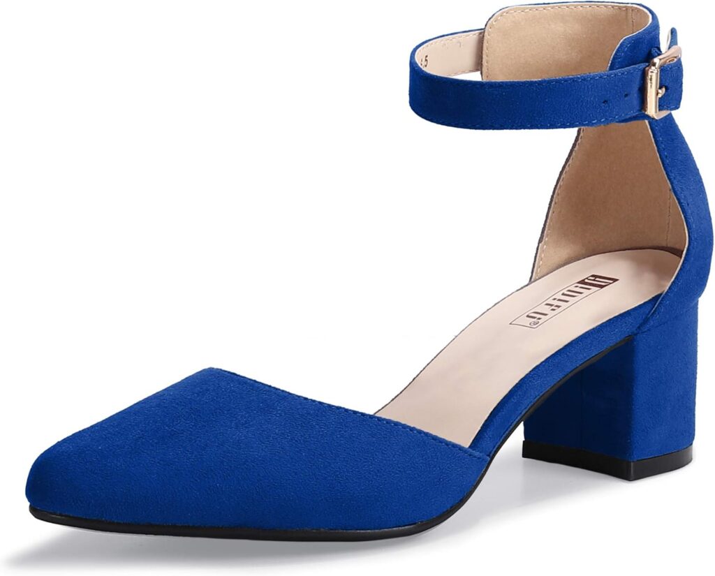 IDIFU Womens IN2 Pedazo Dress Shoes Low Block Heels Comfortable Chunky Closed Toe Ankle Strap Wedding Pumps