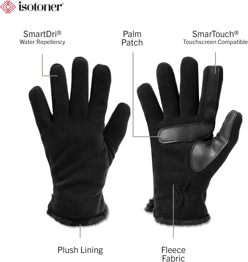 isotoner womens Stretch Fleece Gloves With Microluxe Lining and Smart Touch Technology