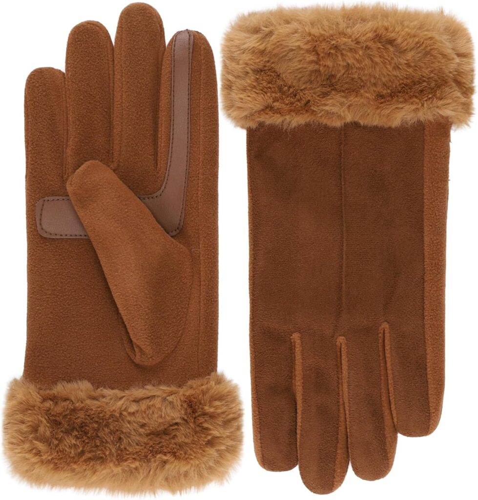 isotoner womens Water Repellent Touchscreen Stretch Mya Faux Fur Cuff Gloves