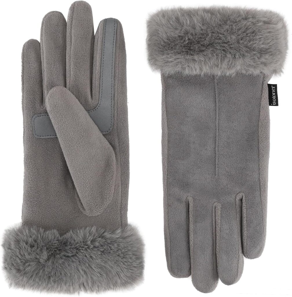 isotoner womens Water Repellent Touchscreen Stretch Mya Faux Fur Cuff Gloves