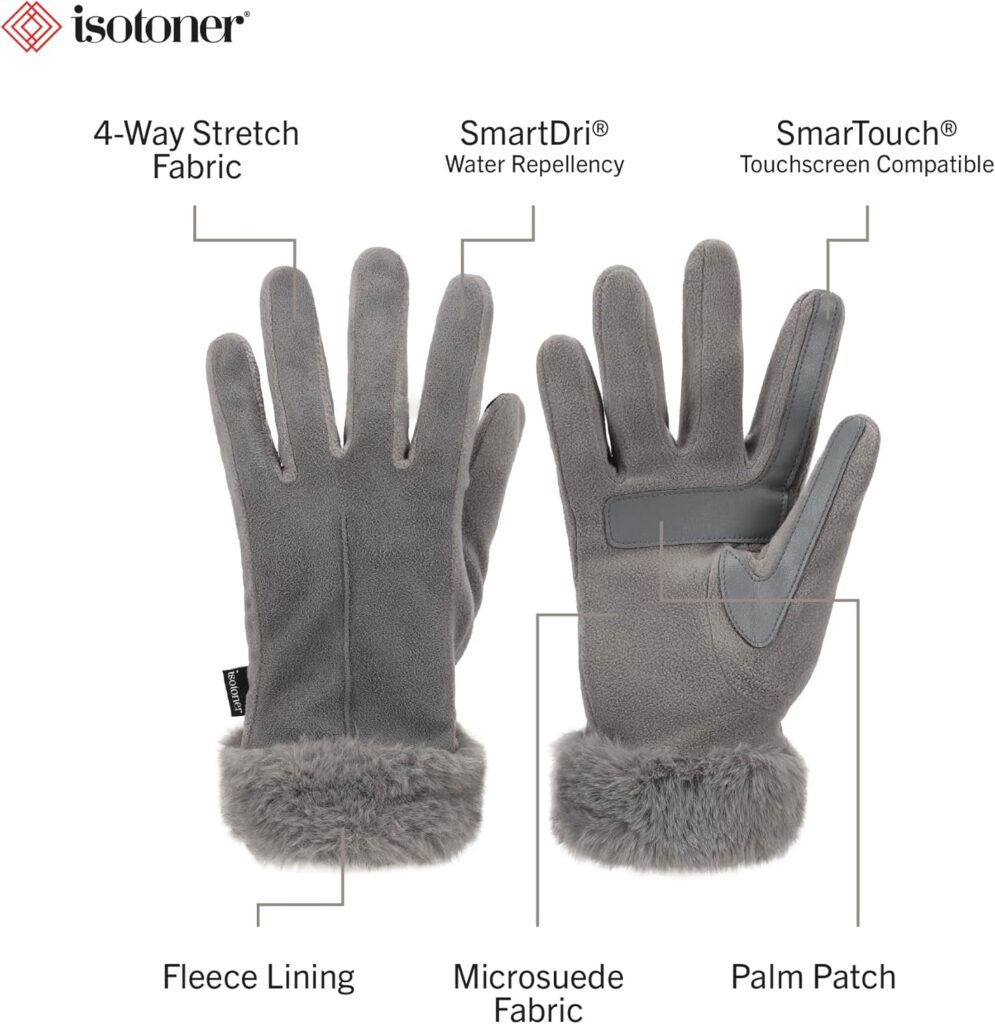 isotoner womens Water Repellent Touchscreen Stretch Mya Faux Fur Cuff Gloves