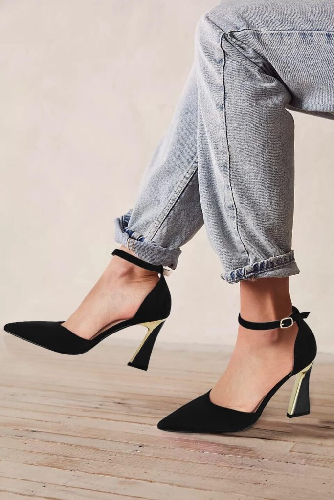 Juliet Holy Womens Pumps Point Closed Toe Heels Buckle Ankle Strap DOrsay Heeled Sandals