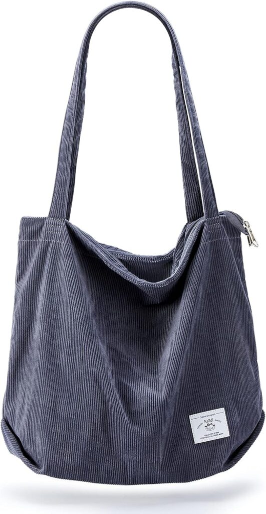 KALIDI Women Corduroy Tote Bag Zipper Casual Totes Handbag Big Capacity Shoulder Bag with Pockets