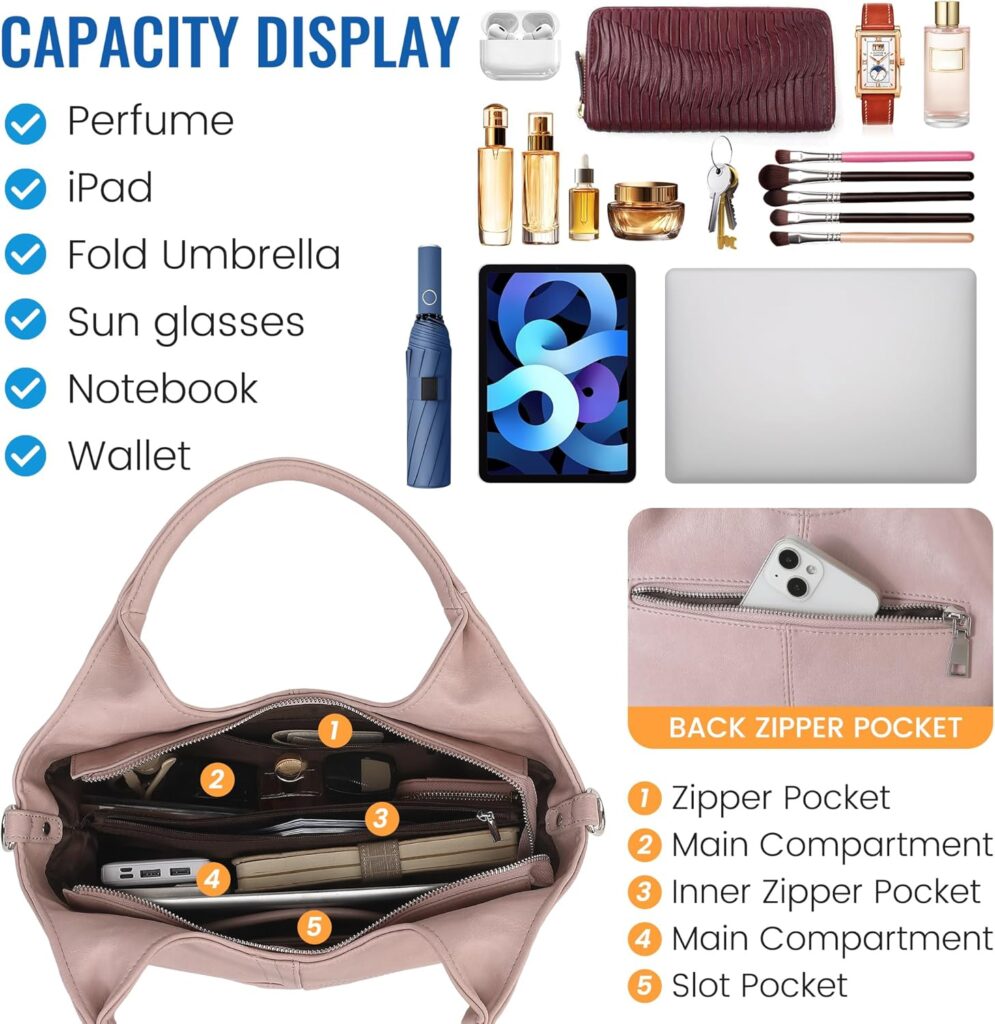 KOGTLA Vegan Leather Purses for Women with Detachable Satchel Strap, Ladies Handbags, Tote Hobo Bags with Top Handle