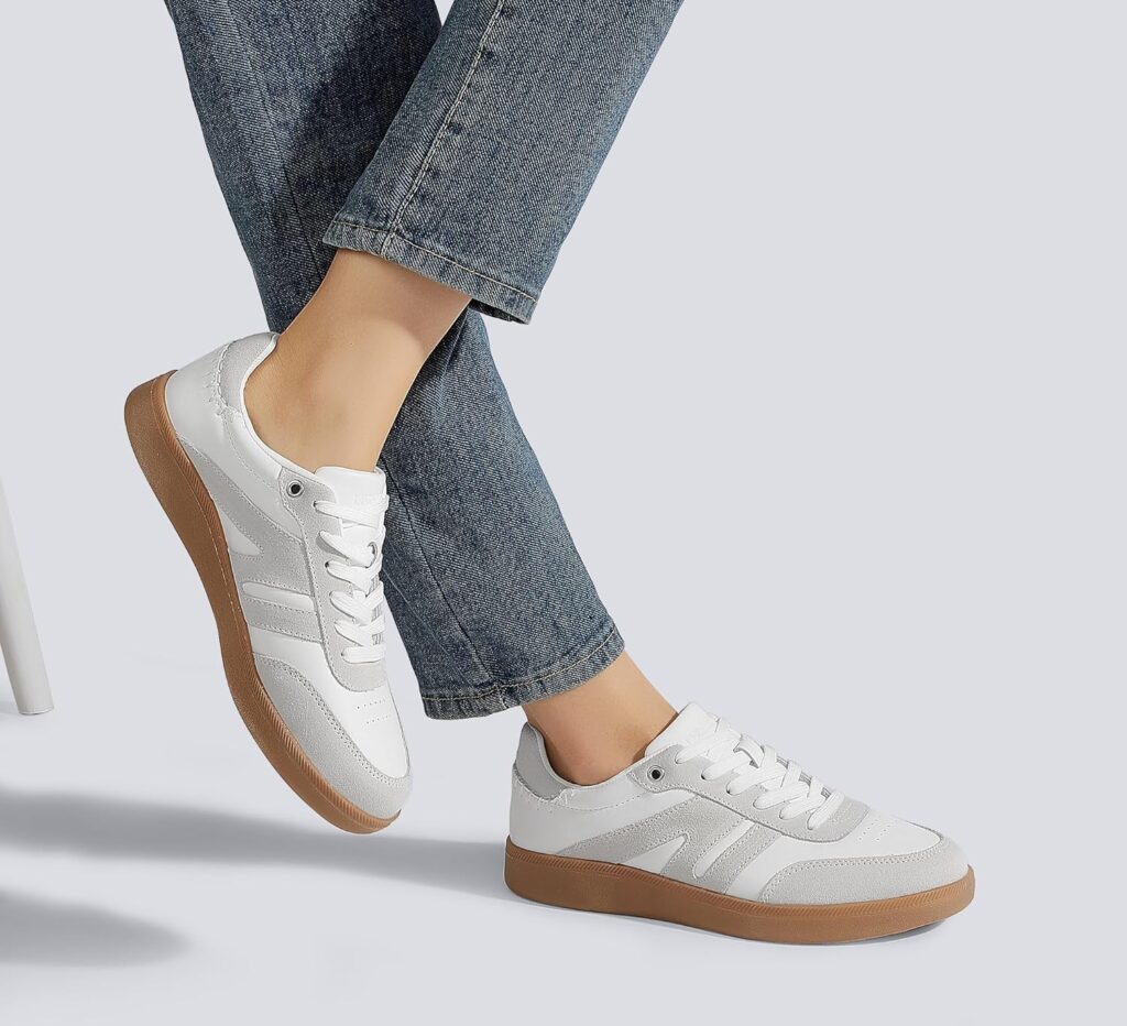 LUCKY STEP Women Classic Retro Gum Sole Fashion Sneakers Casual Tennis Skate Shoe Genuine Leather Walking Footwear Anti Slip Trainers