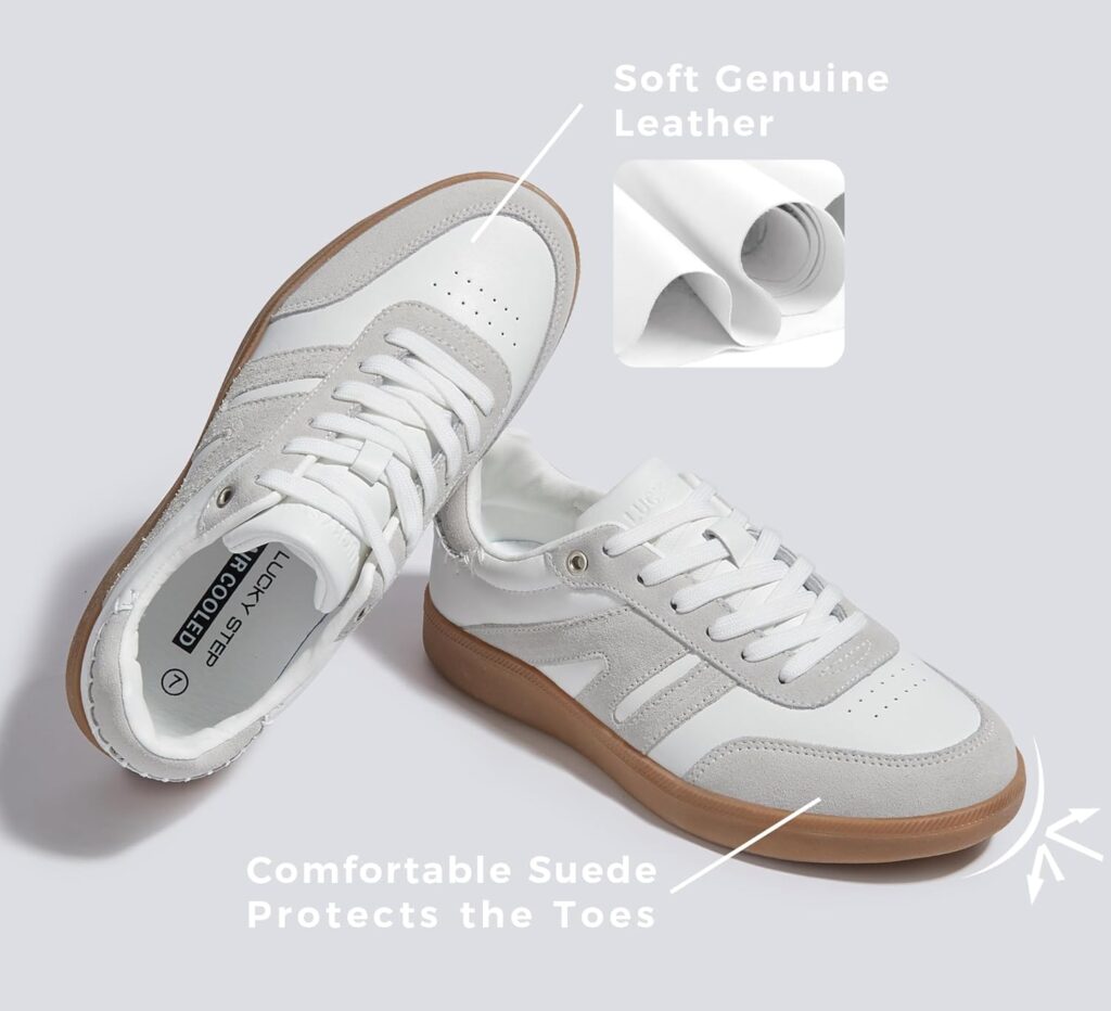 LUCKY STEP Women Classic Retro Gum Sole Fashion Sneakers Casual Tennis Skate Shoe Genuine Leather Walking Footwear Anti Slip Trainers