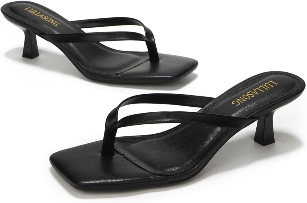 LULLASONG Womens Kitten Heels Sandals Square Open Toe Flip Flop Heels 1.8-2 Inch Heeled Sandals for Women
