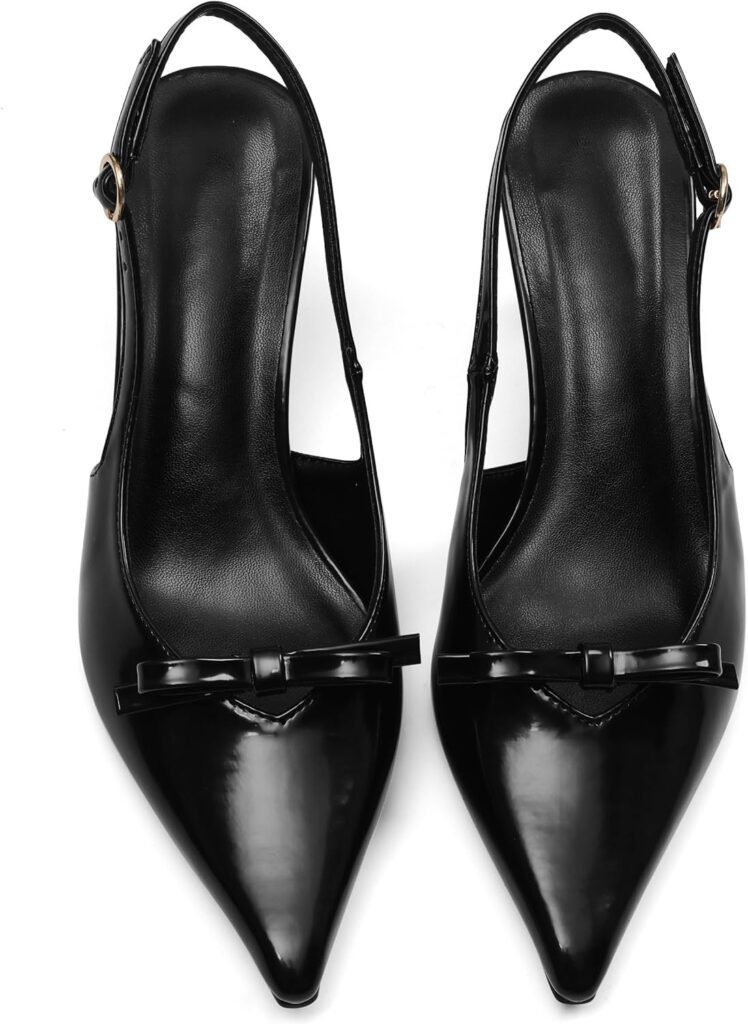 Mattiventon Slingback Heels for Women Kitten Heels Bow Ankle Strap Pointed Toe Heel Sexy Wedding Dress Party Pumps