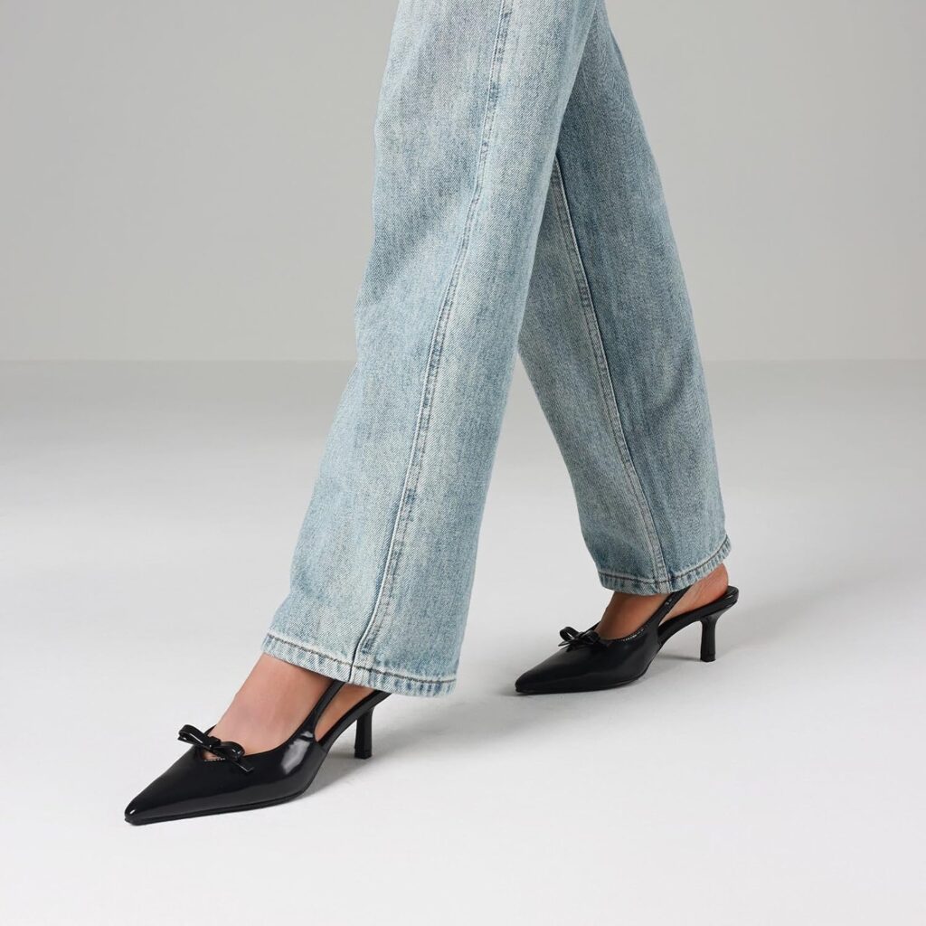 Mattiventon Slingback Heels for Women Kitten Heels Bow Ankle Strap Pointed Toe Heel Sexy Wedding Dress Party Pumps