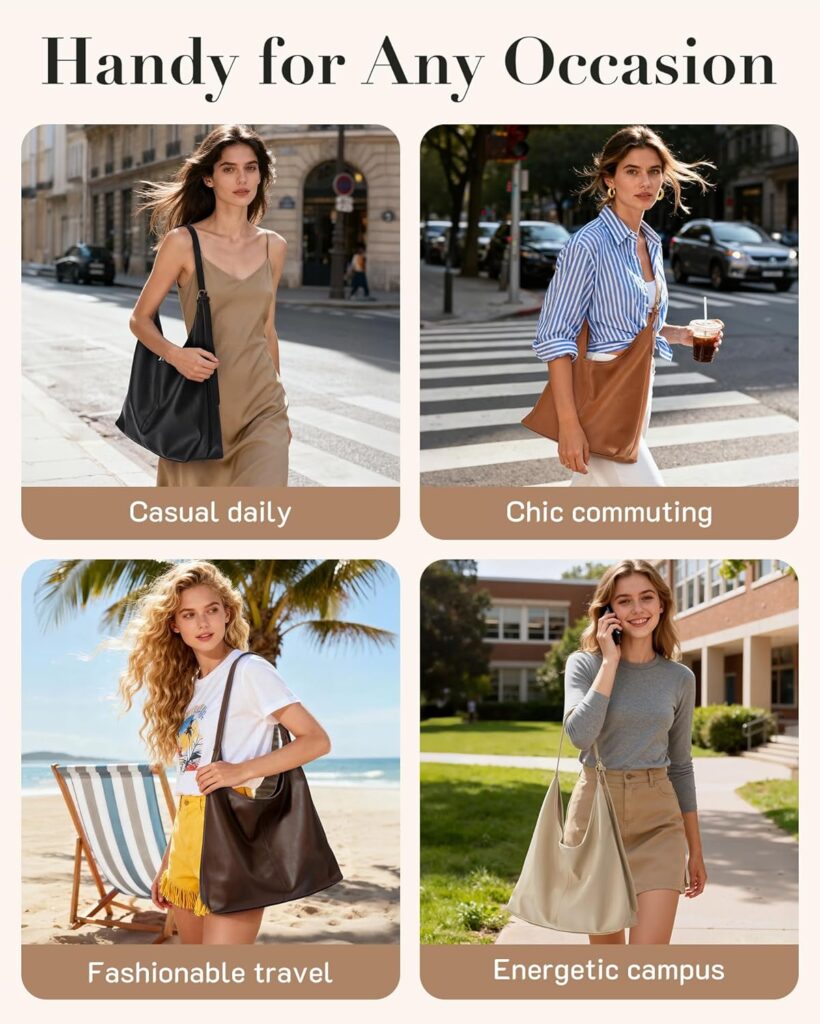 Missnine Hobo Bags Purses for Women, Soft Shoulder Bag Vegan Leather Tote Crossbody Purse Ladies Slouchy Handbag with Pouch