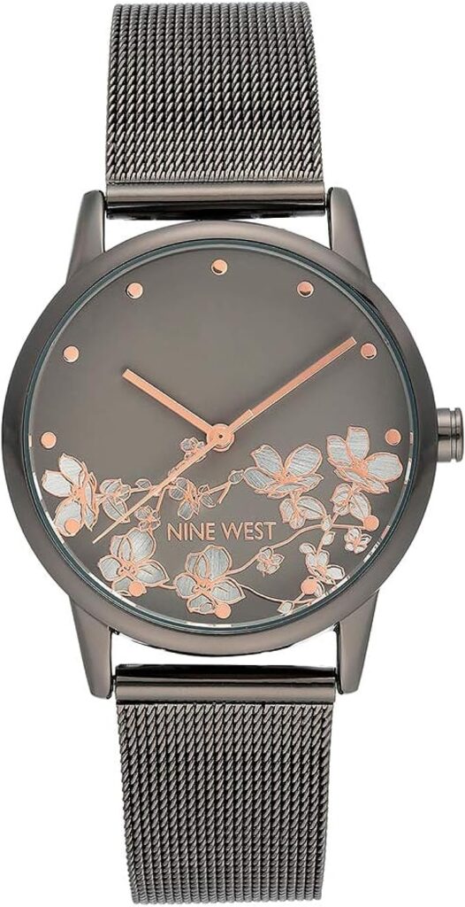 Nine West Womens Floral Dial Mesh Bracelet Watch