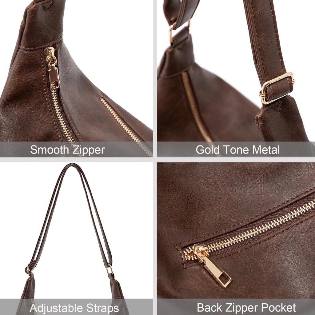 NIUEIMEE ZHOU Hobo Bags for Women Foldable Vegan Leather Shoulder Handbag Slouchy Tote Crossbody Purses NIUEIMEE ZHOU Hobo Bags for Women Foldable Vegan Leather Shoulder Handbag Slouchy Tote Crossbody Purses