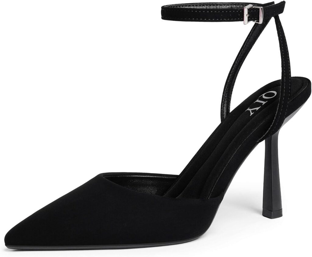 QIY Closed Toe Ankle Strap Heels Women Pumps Pointed Toe Heeled Sandals for Women Stiletto Wedding Dress Shoes