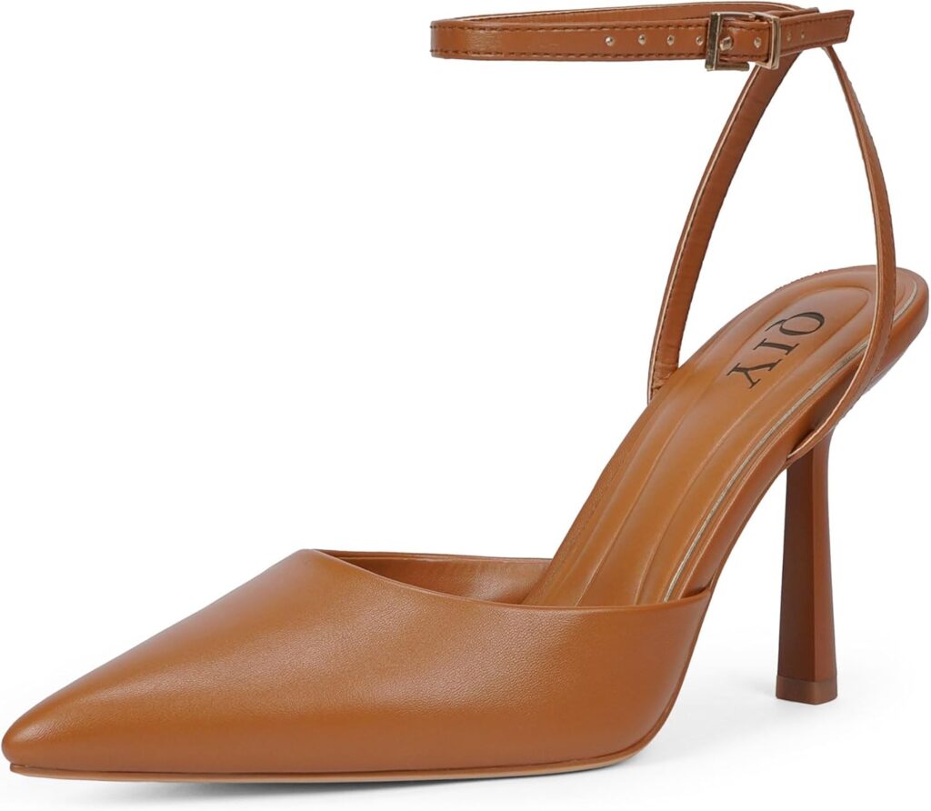 QIY Closed Toe Ankle Strap Heels Women Pumps Pointed Toe Heeled Sandals for Women Stiletto Wedding Dress Shoes