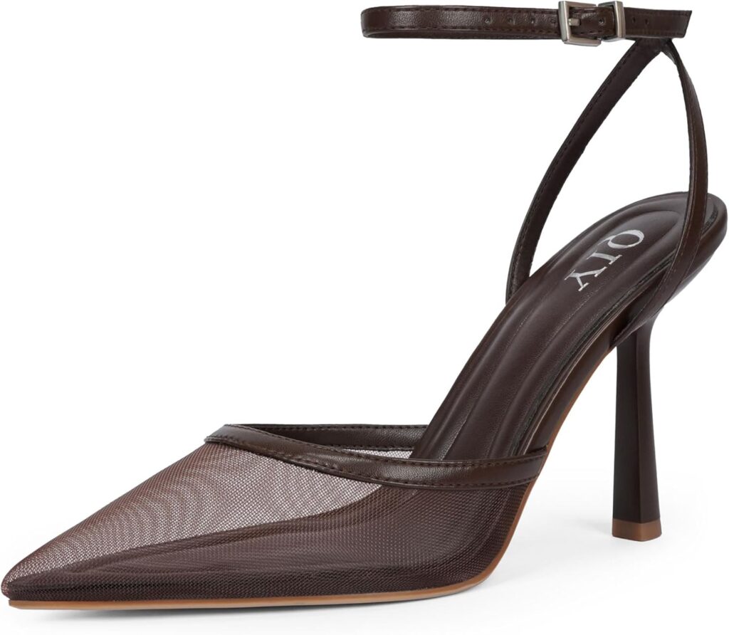 QIY Closed Toe Ankle Strap Heels Women Pumps Pointed Toe Heeled Sandals for Women Stiletto Wedding Dress Shoes