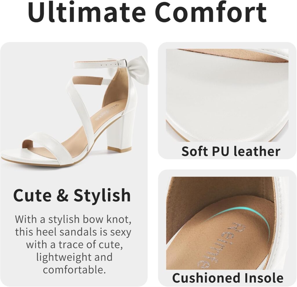 Reimferce Comfortable Block Heels for Women: 3.14 Stable Walk for Confidence on Wedding - Elegant Bow Ankle Strap  Cushioned Insole for Bride  Bridesmaids