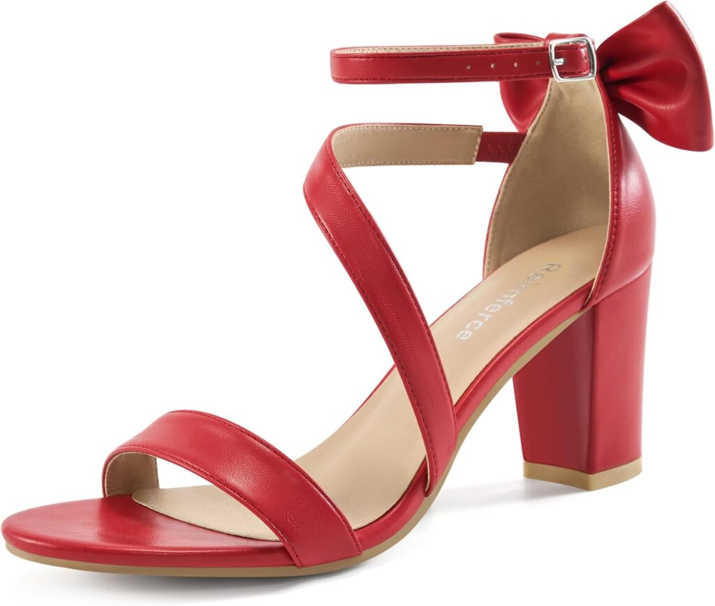Reimferce Comfortable Block Heels for Women: 3.14 Stable Walk for Confidence on Wedding - Elegant Bow Ankle Strap  Cushioned Insole for Bride  Bridesmaids