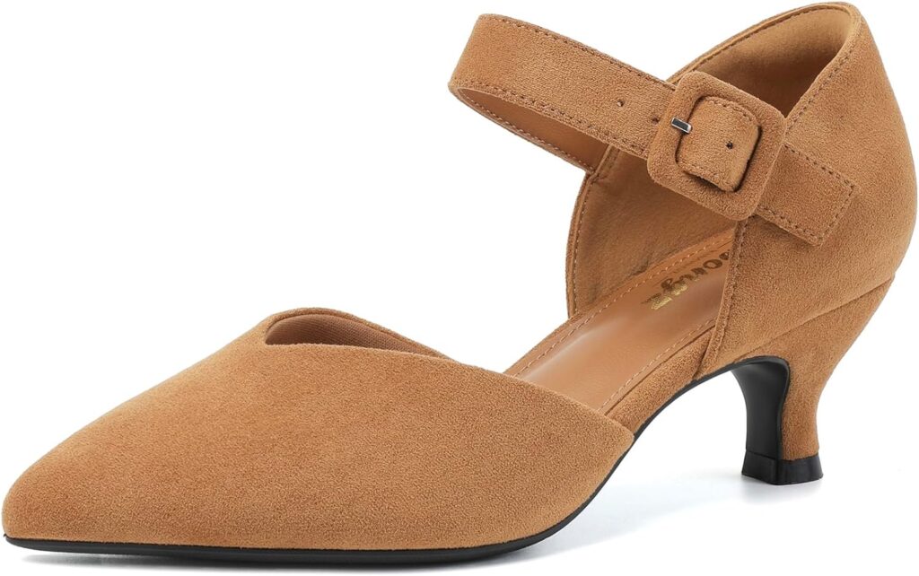 RIBONGZ Comfortable Kitten Heels for Women Pointed Closed Toe Ankle Strap Buckle Heels Slip on Low Heel Church Pumps Wedding Bridal Party Dressy Shoes RIBONGZ Comfortable Kitten Heels for Women Pointed Closed Toe Ankle Strap Buckle Heels Slip on Low Heel Church Pumps Wedding Bridal Party Dressy Shoes