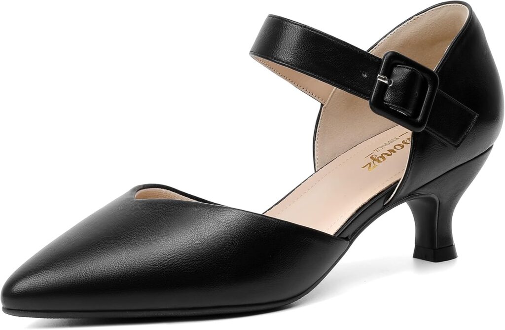RIBONGZ Comfortable Kitten Heels for Women Pointed Closed Toe Ankle Strap Buckle Heels Slip on Low Heel Church Pumps Wedding Bridal Party Dressy Shoes RIBONGZ Comfortable Kitten Heels for Women Pointed Closed Toe Ankle Strap Buckle Heels Slip on Low Heel Church Pumps Wedding Bridal Party Dressy Shoes