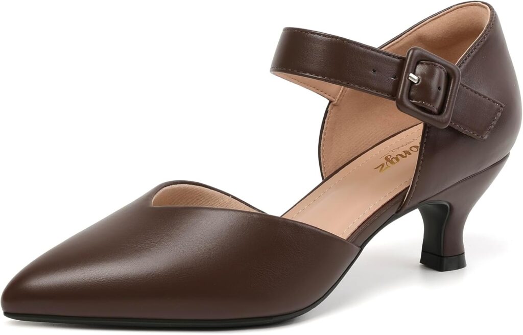 RIBONGZ Comfortable Kitten Heels for Women Pointed Closed Toe Ankle Strap Buckle Heels Slip on Low Heel Church Pumps Wedding Bridal Party Dressy Shoes RIBONGZ Comfortable Kitten Heels for Women Pointed Closed Toe Ankle Strap Buckle Heels Slip on Low Heel Church Pumps Wedding Bridal Party Dressy Shoes