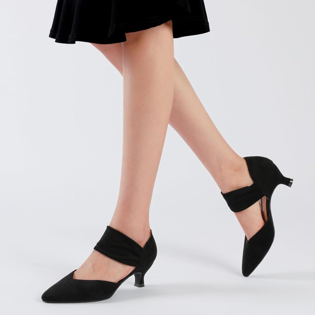 RIBONGZ Kitten Heels for Women Closed Toe Comfortable Low Heels Pointed Toe Sexy Slip on Pumps Bridal Party Dressy Shoes