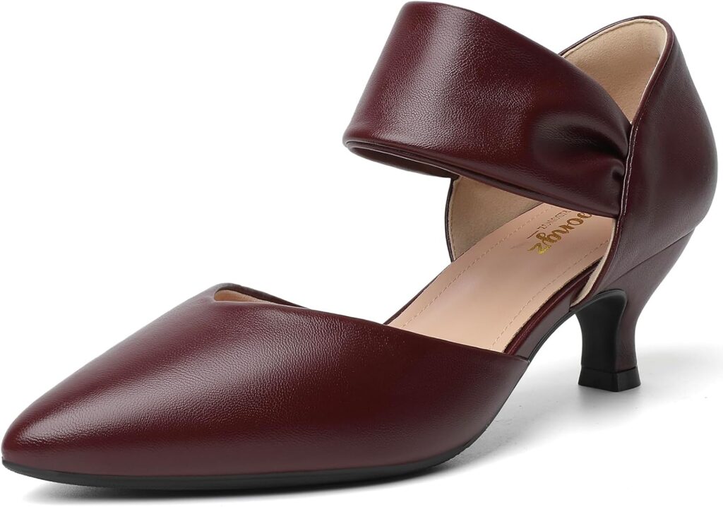 RIBONGZ Kitten Heels for Women Closed Toe Comfortable Low Heels Pointed Toe Sexy Slip on Pumps Bridal Party Dressy Shoes