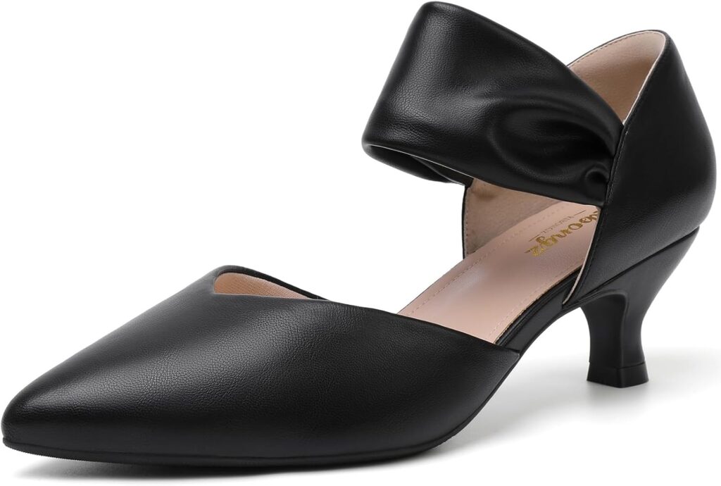 RIBONGZ Kitten Heels for Women Closed Toe Comfortable Low Heels Pointed Toe Sexy Slip on Pumps Bridal Party Dressy Shoes