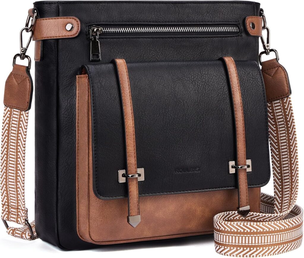 Roulens Crossbody Bags for Women,Multi Pocket Crossbody Purses Vegan Leather Shoulder Handbags Travel Purse Adjustable Strap