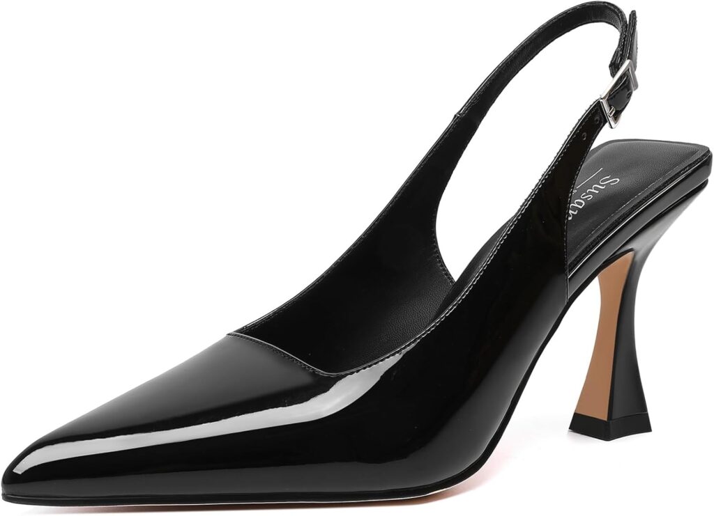 Susanny Slingback Kitten Heels Elegant Dressy Pumps for Women Closed Pointy Toe Sexy Chunky High Heels Wedding Bride Prom Party Dress Shoes