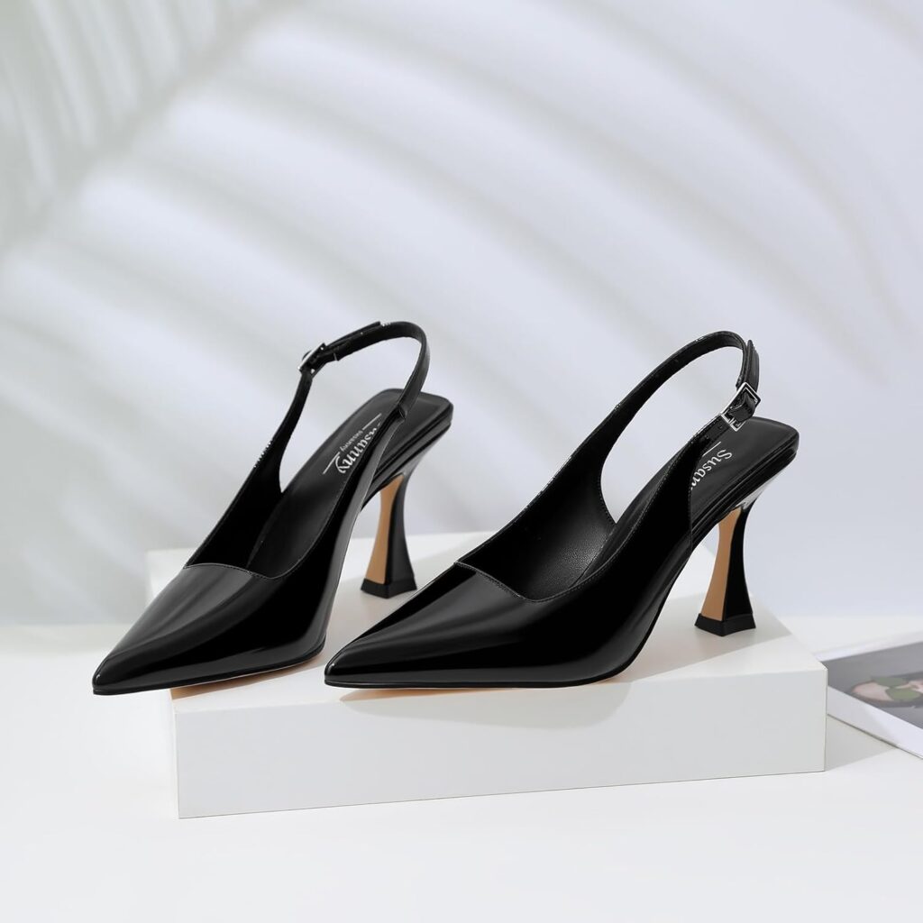 Susanny Slingback Kitten Heels Elegant Dressy Pumps for Women Closed Pointy Toe Sexy Chunky High Heels Wedding Bride Prom Party Dress Shoes