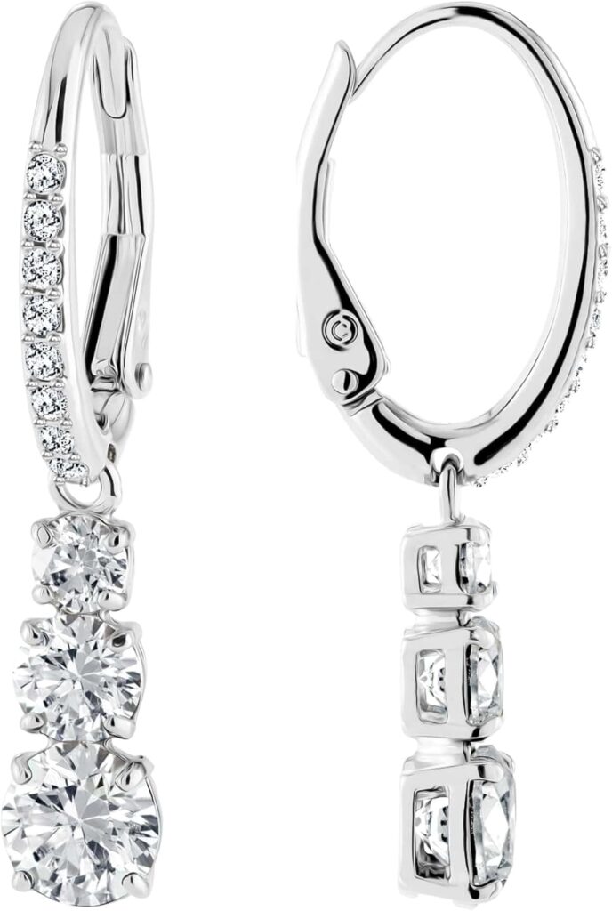 Swarovski Stilla Attract Trilogy Drop Pierced Earrings with White Crystals on a Rhodium Plated Setting with Hinged Closure