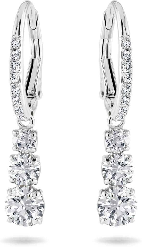 Swarovski Stilla Attract Trilogy Drop Pierced Earrings with White Crystals on a Rhodium Plated Setting with Hinged Closure