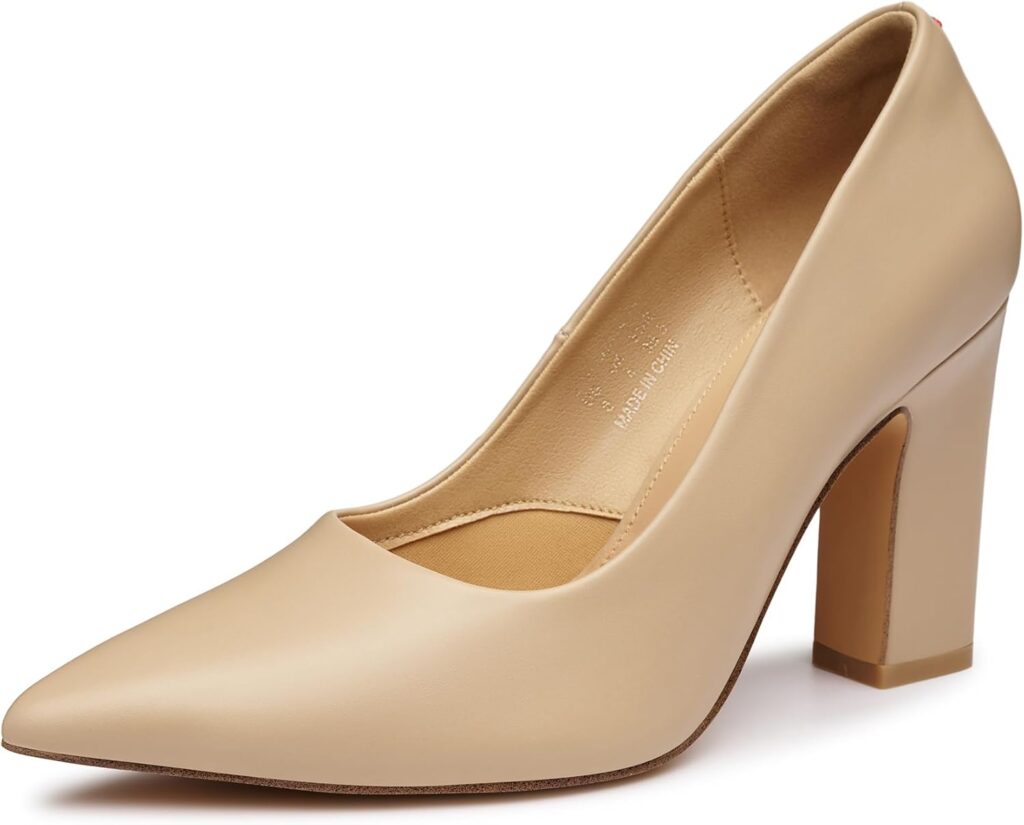 Trary Heels for Women Closed Pointed Toe Chunky Pumps Shoes Women Block High Heels Comfortable Slip-On Dress Office Party Wedding Shoes 3.54 Heel