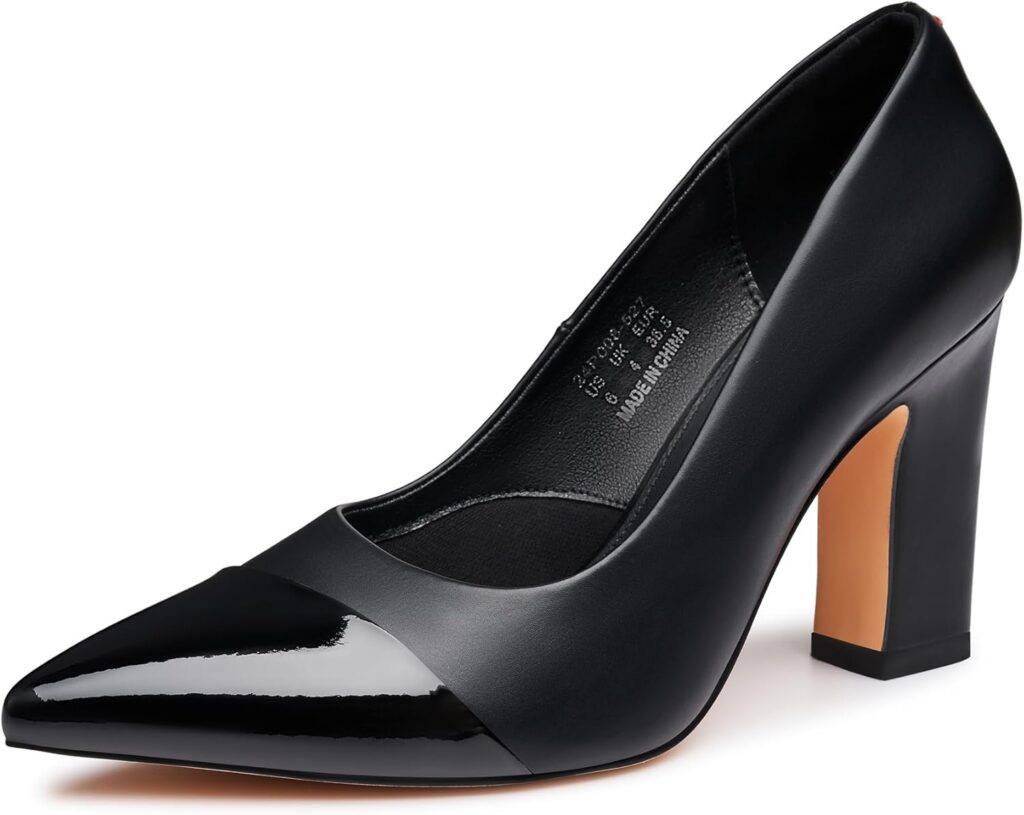 Trary Heels for Women Closed Pointed Toe Chunky Pumps Shoes Women Block High Heels Comfortable Slip-On Dress Office Party Wedding Shoes 3.54 Heel