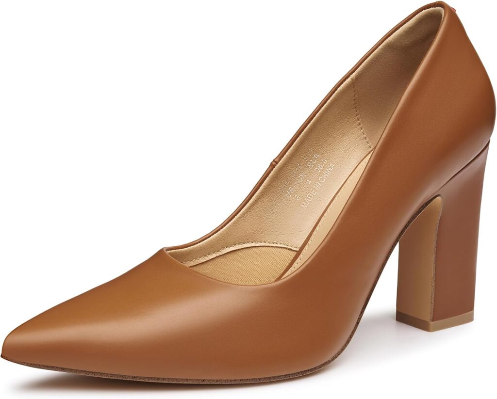 Trary Heels for Women Closed Pointed Toe Chunky Pumps Shoes Women Block High Heels Comfortable Slip-On Dress Office Party Wedding Shoes 3.54 Heel