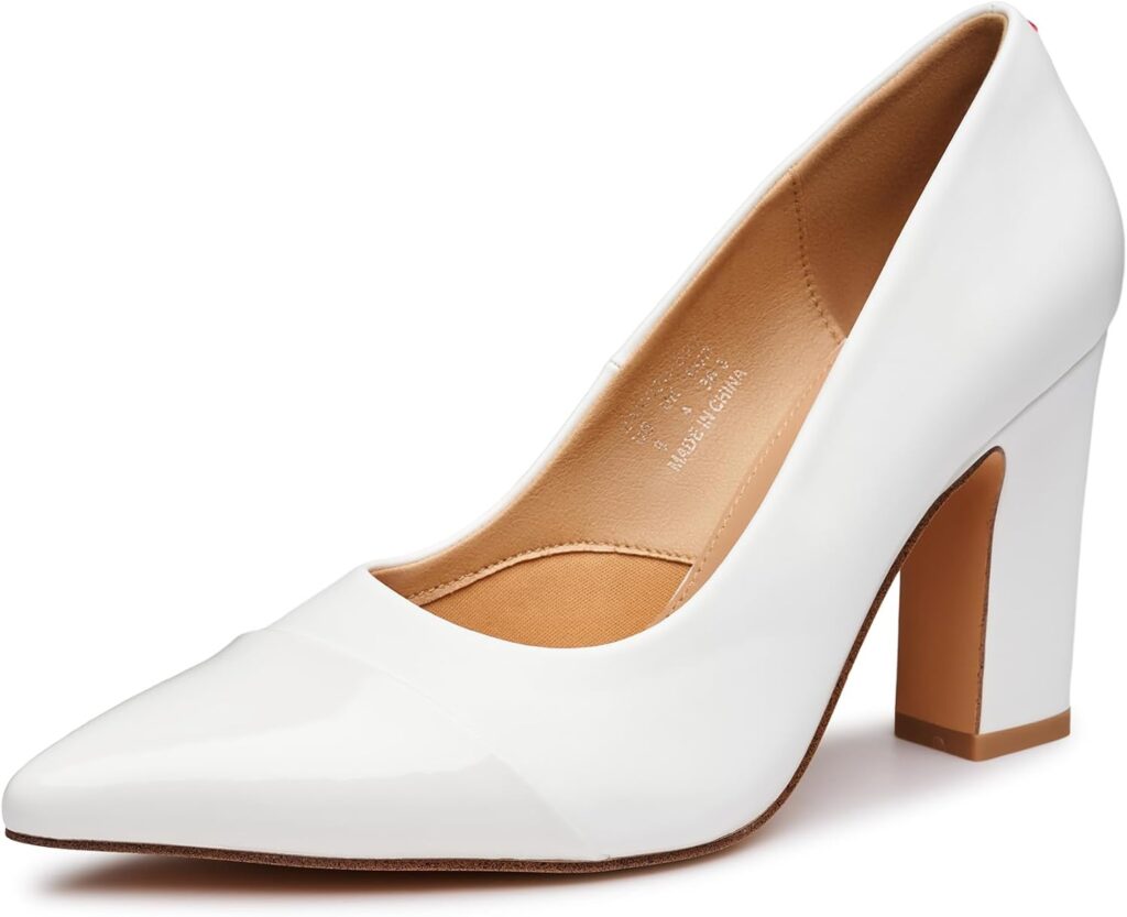 Trary Heels for Women Closed Pointed Toe Chunky Pumps Shoes Women Block High Heels Comfortable Slip-On Dress Office Party Wedding Shoes 3.54 Heel