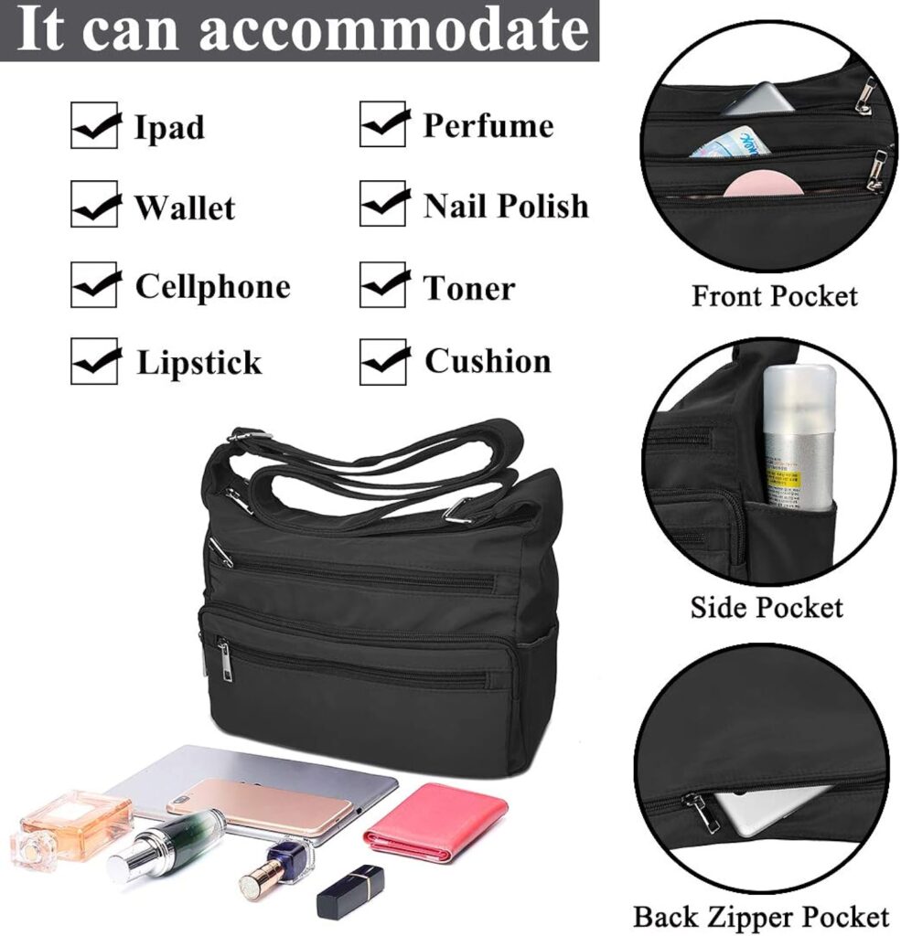 VOLGANIK ROCK RFID Purses for Women Fabric Nylon Multi Pocket Crossbody Bag Ladies Travel Handbag