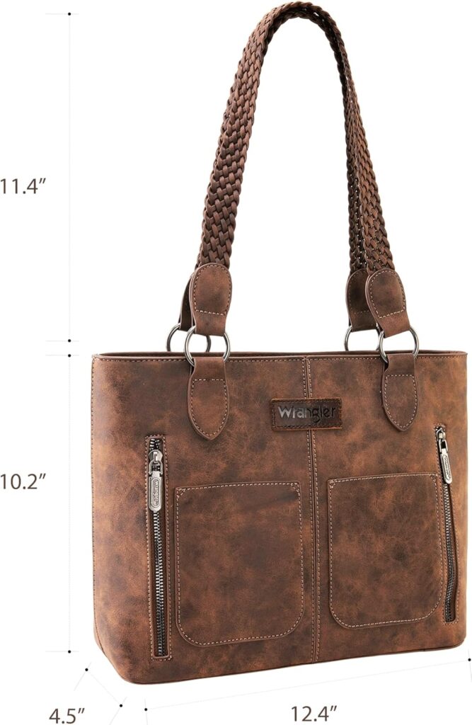 Wrangler Distressed Tote Bag for Women Western Purse Multi Pockets Handbags and Shoulder Bag