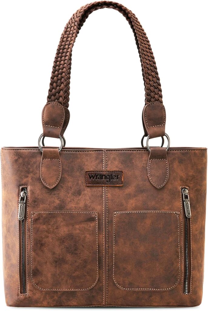 Wrangler Distressed Tote Bag for Women Western Purse Multi Pockets Handbags and Shoulder Bag